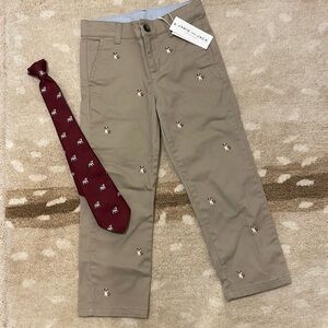 Janie & Jack embroidered bulldog twill pants & tie